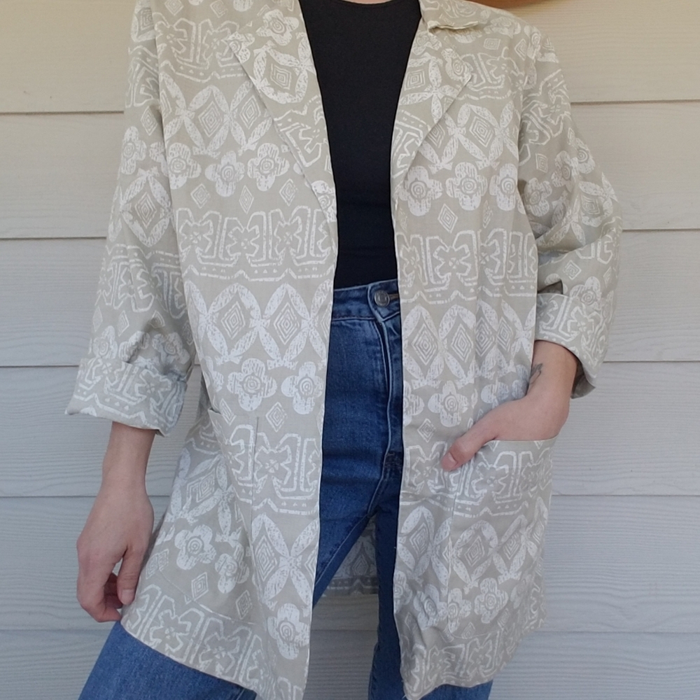 Vintage 90s Coastal Grandma Relaxed Blazer Geometric Print Sz Small.